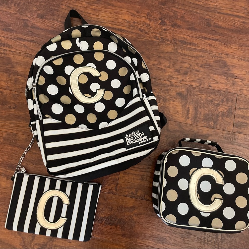 Justice “C “initial backpack and lunchbox